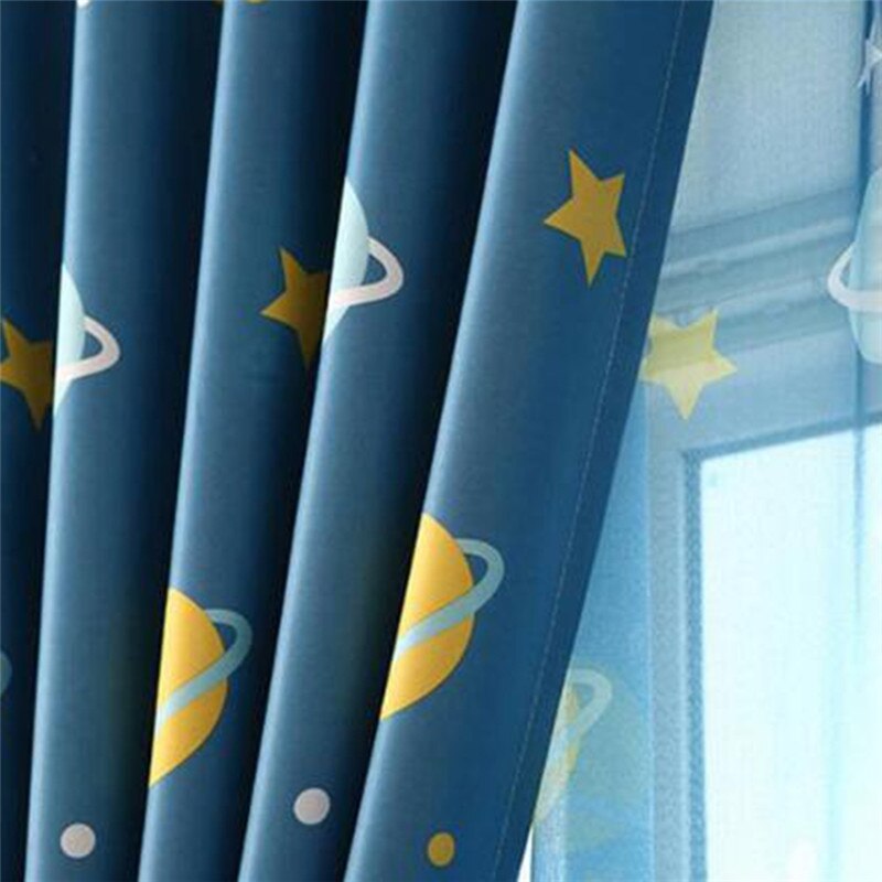 Imixlot tegneserie barnerom panel blackout gardiner blue planet print gardin kid's bedroom study room gardin vindu