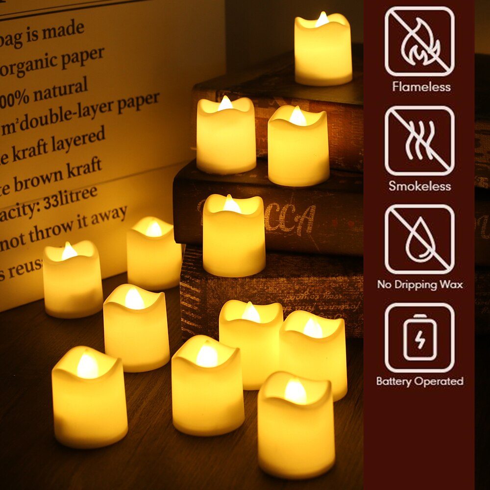 12/24 stk ledet stearinlys batteridrevet flammefri telyslampe til dekorasjonsutstyr til bryllupsfester