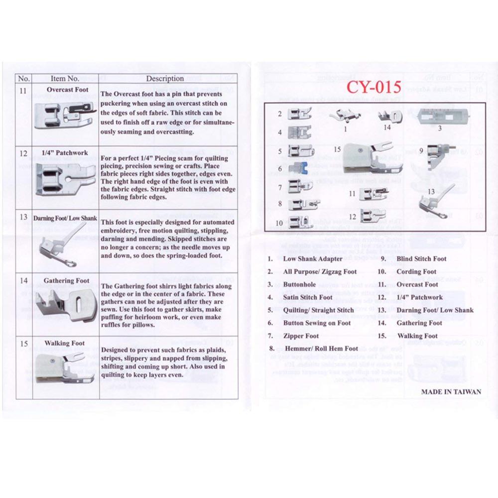 15Pcs/set Sewing Machine Presser foot sewing machines domestic for Janome Brother sewing machine accessories CY-015 AA7049