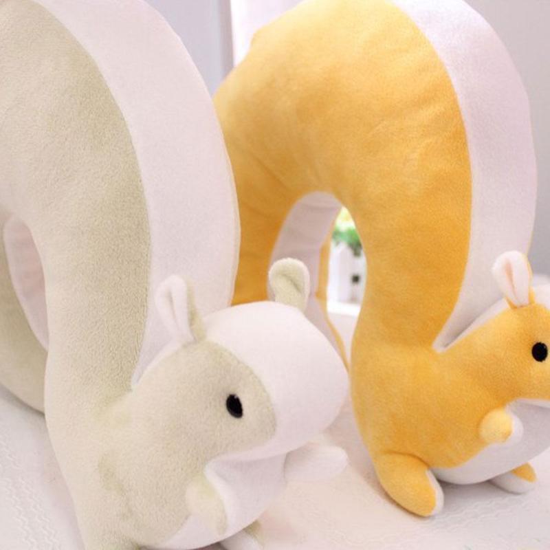Candy Color Nap Pillow Health Care Novelty Squirrel Animal Cotton Plush U Shape Neck Pillow Travel Car Home Pillow