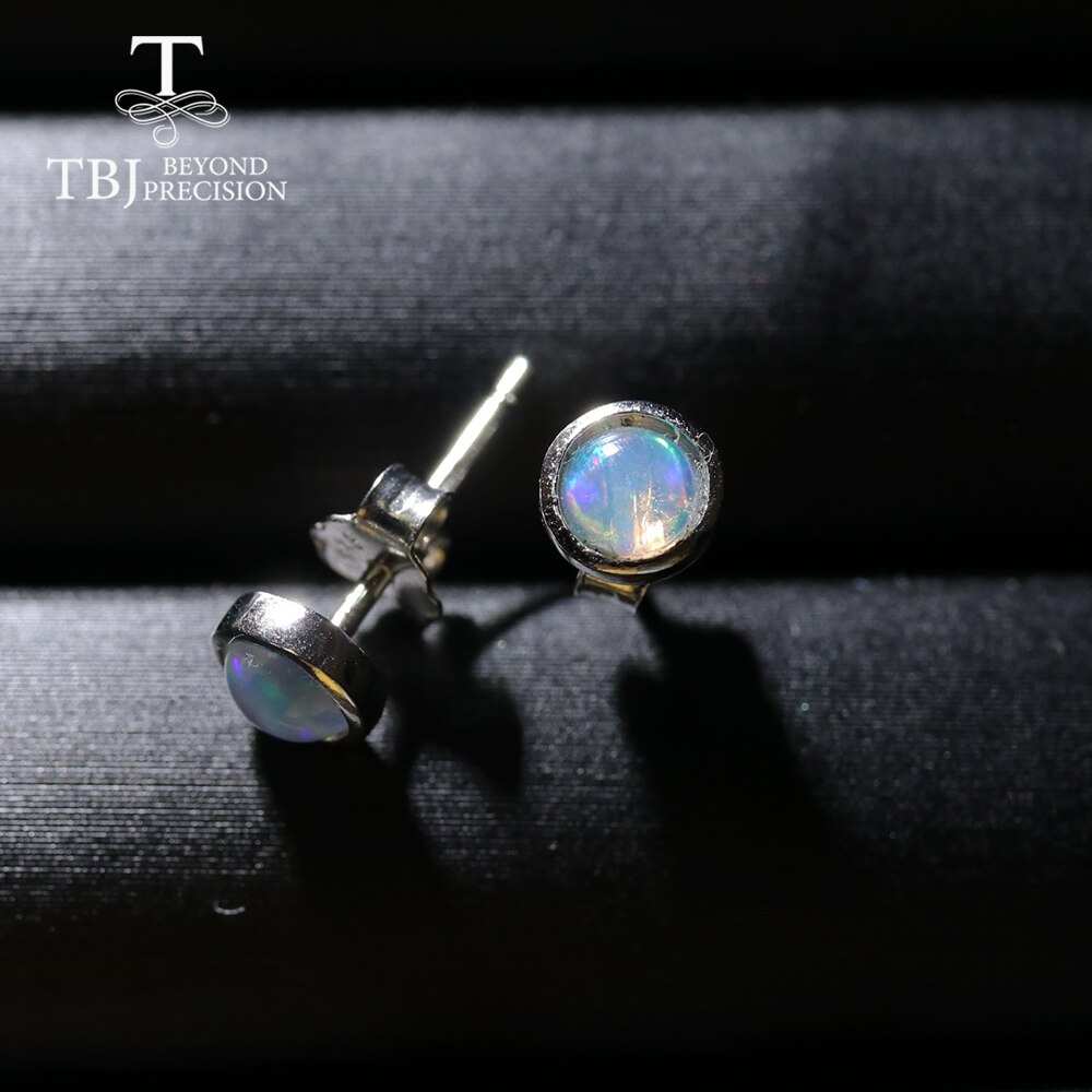 KINGWHYTE Opal-Ohrringe Aus 925er Sterlingsilber - Rund, Blau/weiß, 7 Mm, In Geschenkbox, Für Frauen Und Mädchen