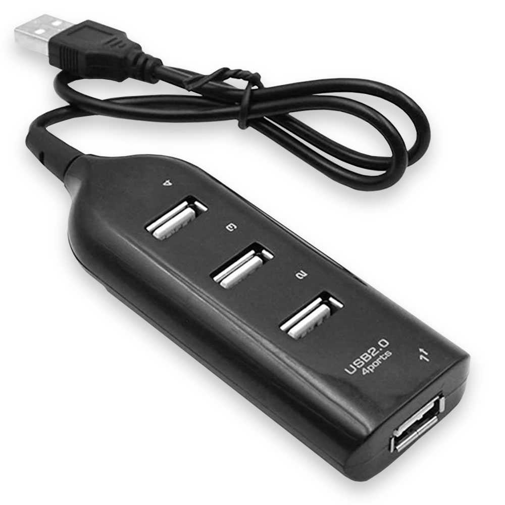 4 USB 2.0 Port Adapter Schwarz Kompakt Datenübertragung Splitter Multiport Datenhub Data Hub Konverter für Laptop PC