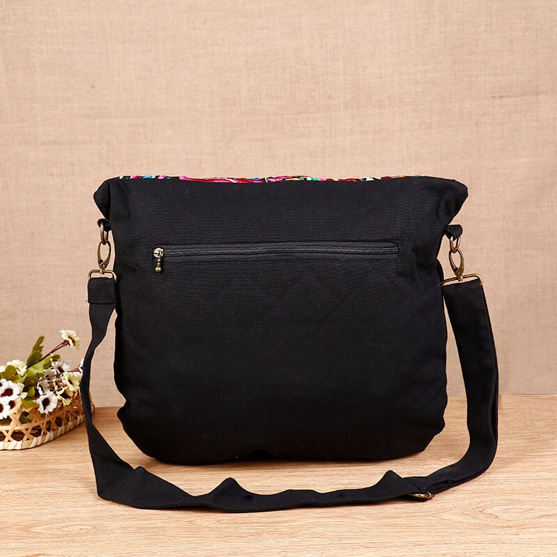 Märke broderade kvinnor väskor svart canvas axelväskor etniska budväskor boho väskor