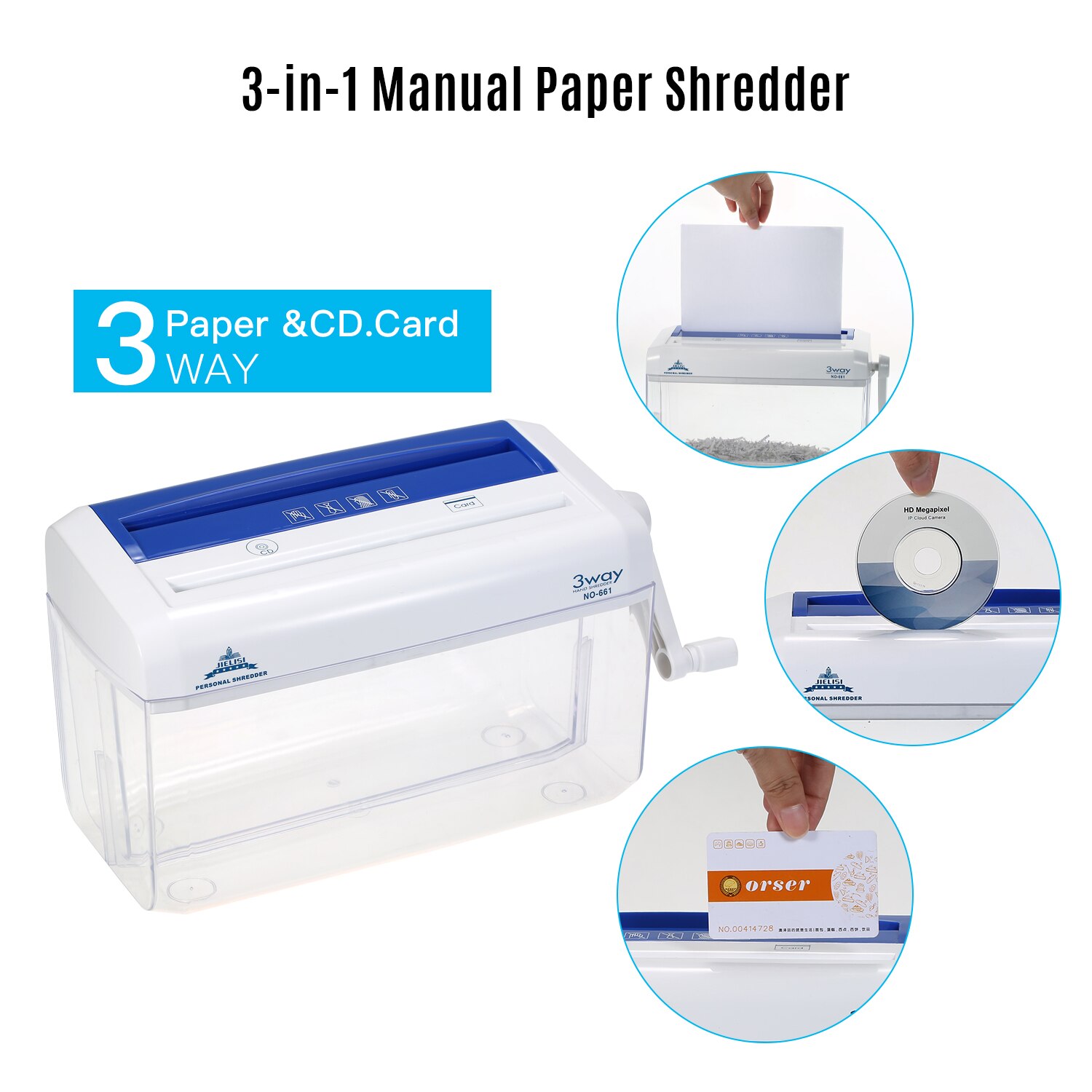 Draagbare 3-In-1 A4 Mini Hand Papiervernietiger Huishouden Handleiding Shredder Document Bestand Cd Creditcard Snijden machine Tool Voor Thuis