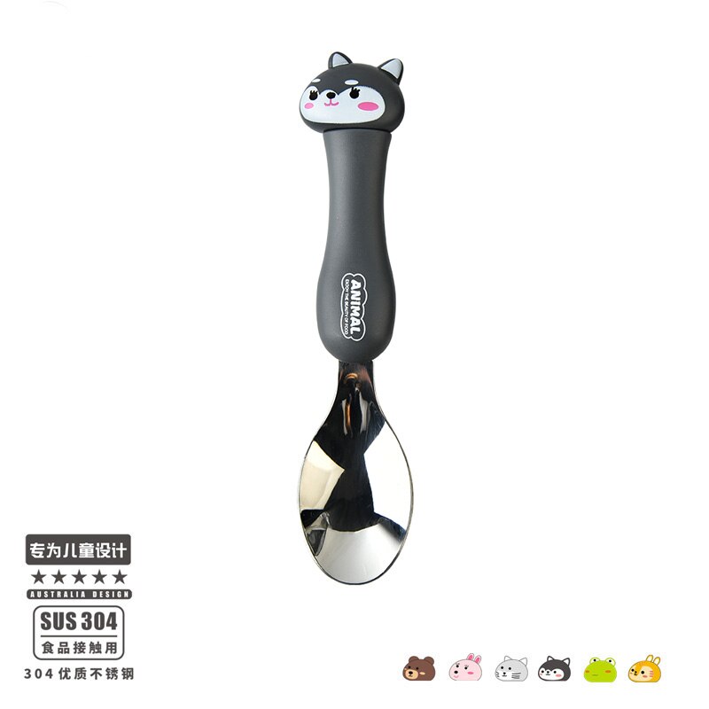 WHYOU Cartoon Stainless Steel Spoon Set Children Kid School Portable Outdoor Travel Cutlery With Storage Box: D