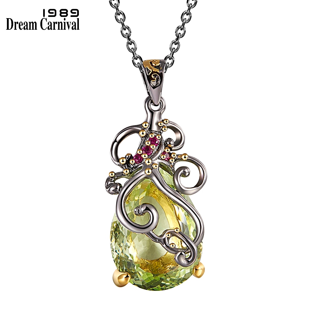 Dreamcarnaval 1989 femmes longue chaîne pendentif colliers grand vert goutte d'eau CZ mariage marier bijoux femmes filles WP6560