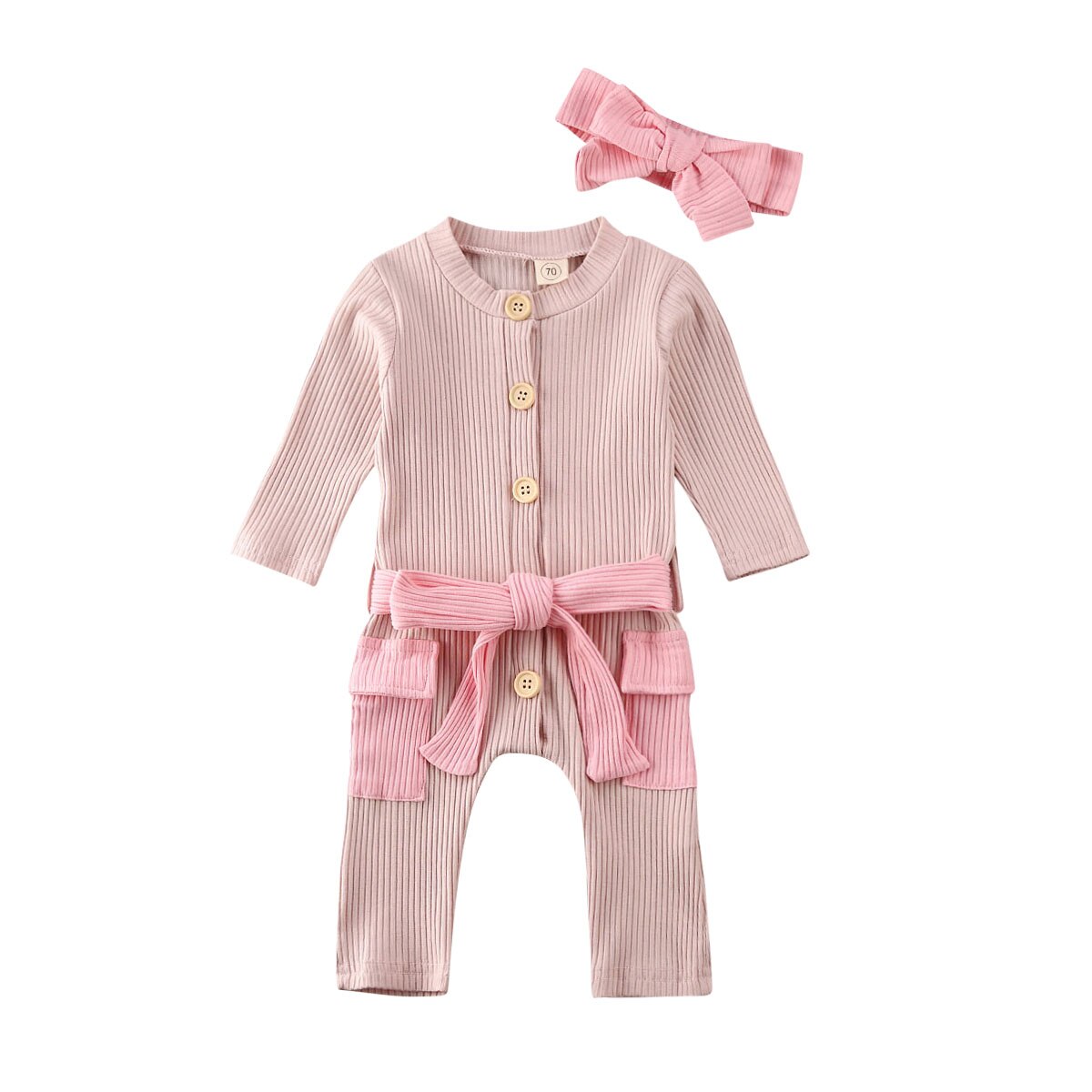 2pcs infantil bebê menina meninos macacão bandana 2pcs roupas de malha arco grande sólido manga longa macacão outfit: Light Grey / 6 m
