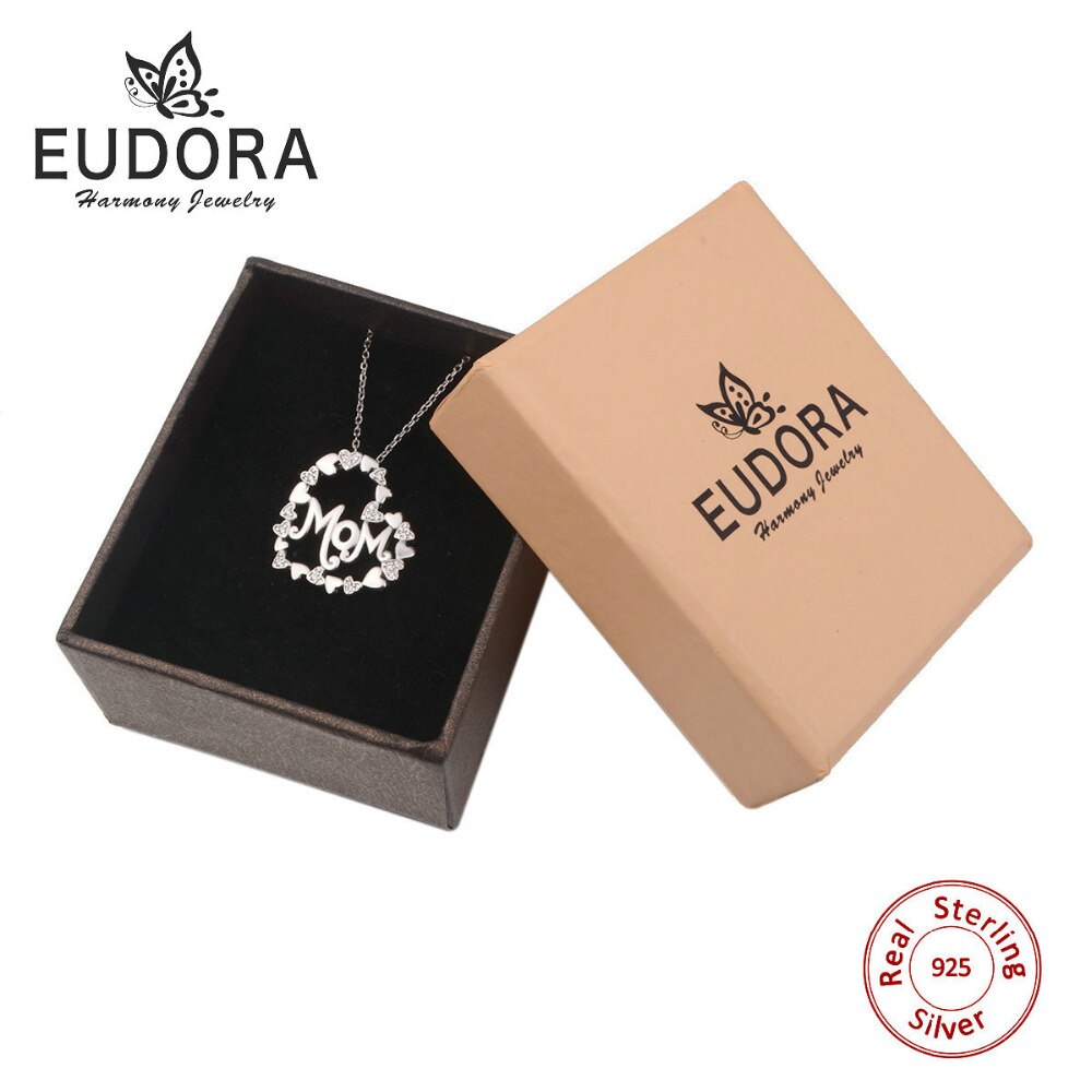 Eudora100 % 925 Zilveren Moeder Hart Hanger Ketting Met Clear Zirconia Choker Mode-sieraden Voor Dag Moeder CYD60