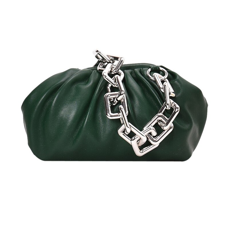 Style Cool Girl Punk Wide Chian Hobos Night Club Party Purse for Women Handbag Shoudler Bag: Green