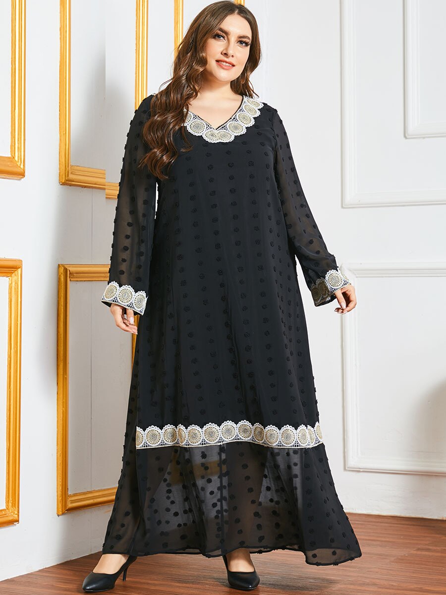 Vestido de encaje de gasa de manga larga para primavera y verano, Abaya bordado, Dubai, Turquía, musulmán, caftán Maxi,