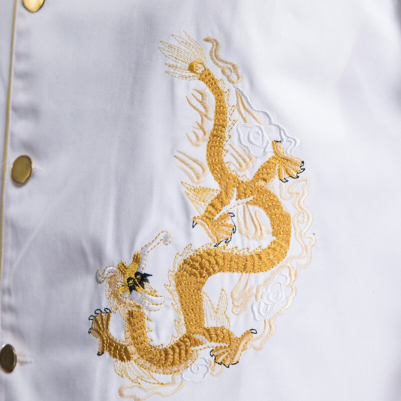 restaurant chef uniform embroidered dragon clothing after the chef's kitchen kitchen kitchen dress with short sleeves