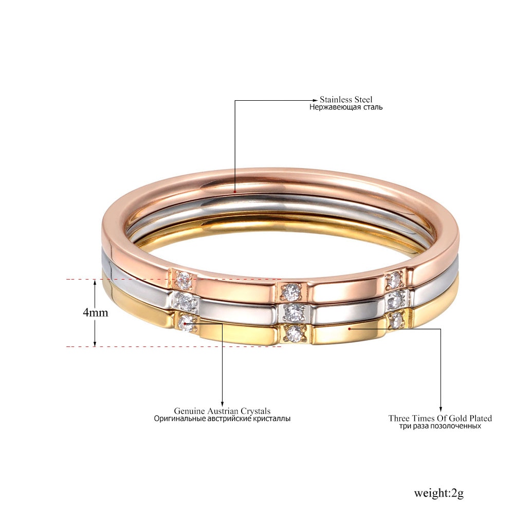 Lokaer modisch 3 in 1 Bunte Gold Mosaik CZ Kristall Ringe Schmuck Titan Stahl Hochzeit Engagement Ring Für Frauen Mädchen r19055