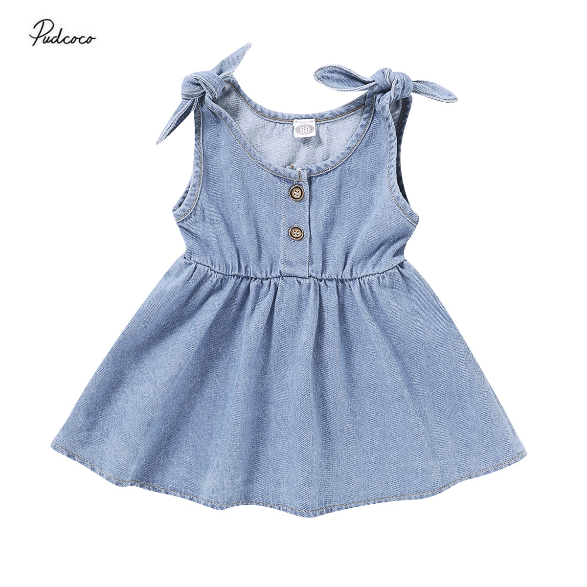 ropa de verano para bebés, niños, niñas, vestido de tela vaquera de Color sólido con botones sin mangas
