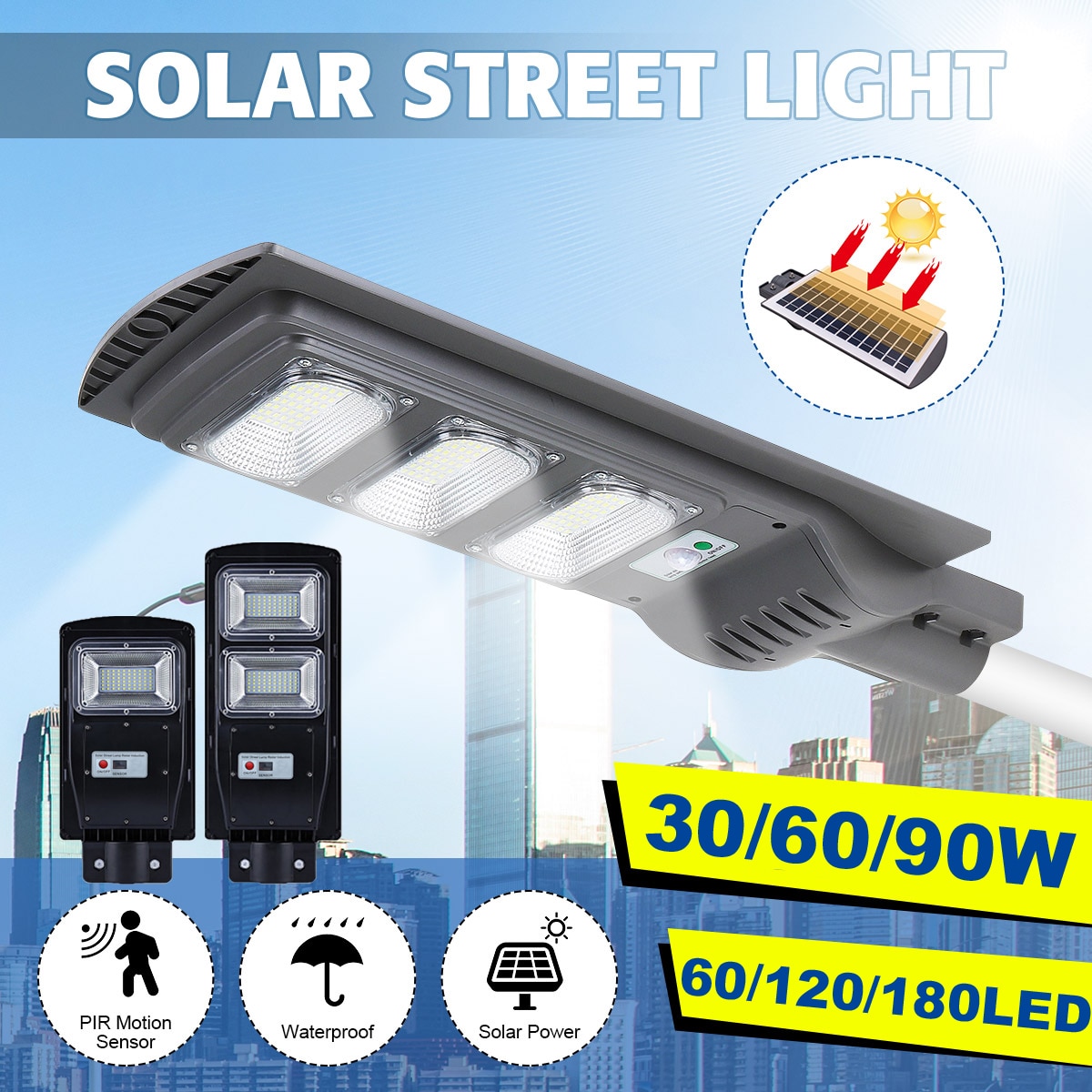 30w zonne-straatverlichting tuin led zonne-lamp muurbevestiging beveiligingslamp voor buiten gazon pad weg met afstandsbediening