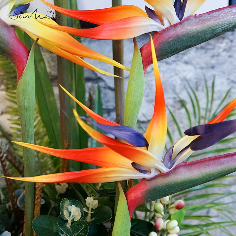 SunMade Luxury Large Bird of Paradise Artificial Flowers Living Room Decor Flower Arrangement DIY Wedding Flores Fall Decoration