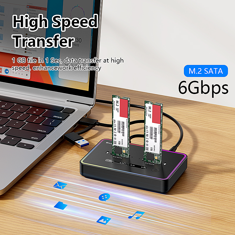 Blueendless  m 2 ssd-dockingstation med to bays, sata-duplikator, ssd med to bays, m2 .2 kabinet, sata 6 gbps, type c, usb 3.1 til ssd-harddisk
