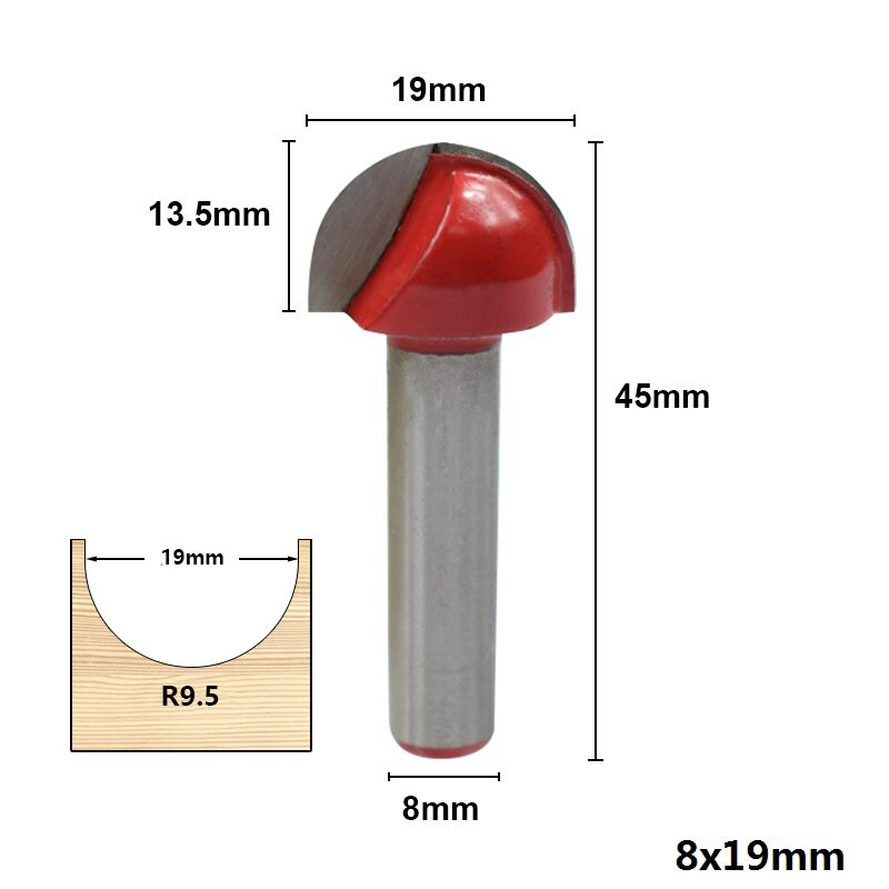 1pc 8mm skaft kerneboksfræser hjørne afrundning fræser træfræser 16/19/22/25mm: 8 x 19mm