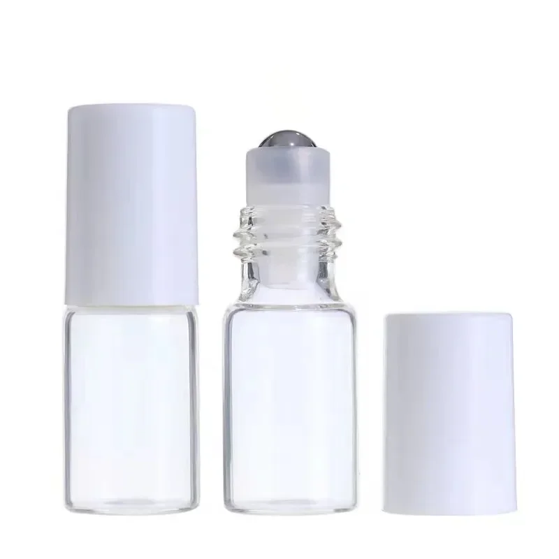 50 sztuk 1ML/2ML/3ML/5ML przezroczysta butelka szklana rolka butelka z kulką na olejku eterycznym czarne puste fiolki podróżna butelka perfum