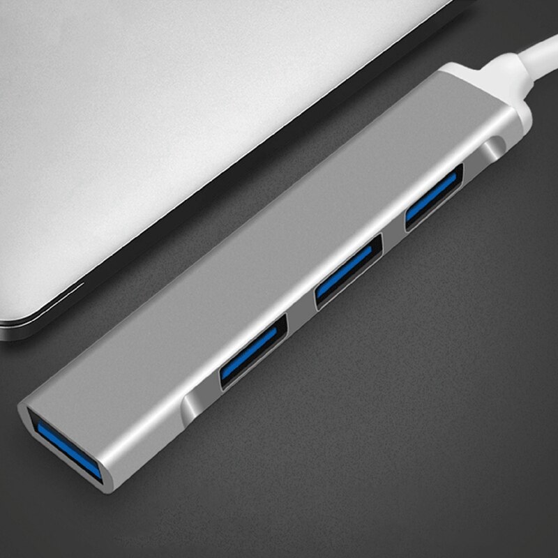 Type-C to HUB USB-C to 4-Port USB3.0 High-Speed Splitter OTG Aluminum Alloy Docking Station GRAY
