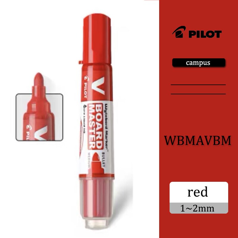1Pcs Pilot Rechte Vloeibare Uitwisbare Whiteboard Marker WBMAVBM-M Grote Capaciteit Vervangbare Inkt Voor Soepele Schrijven: red