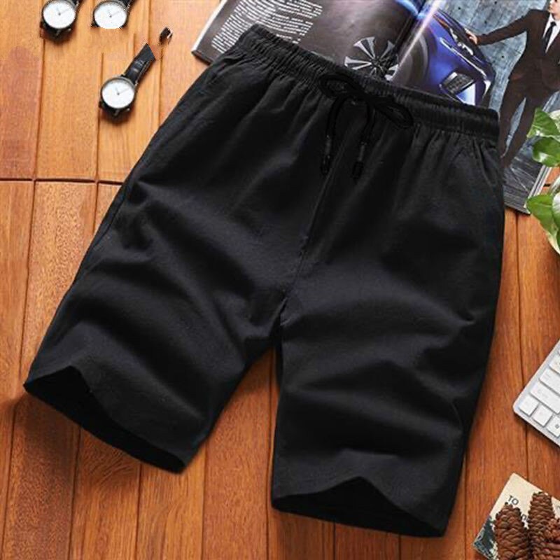 Sommershorts herre ensfarvet hørshorts herre sommer løse åndbare afslappede shorts strandshorts stor størrelse