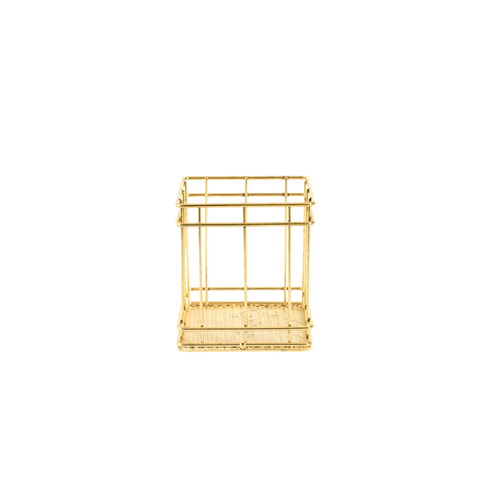 Office Desk Table Mesh Square Pencil Pot Cup Case Container Organizer Rose Gold Metal Pen Holder Home School Storage Basket: gold Square