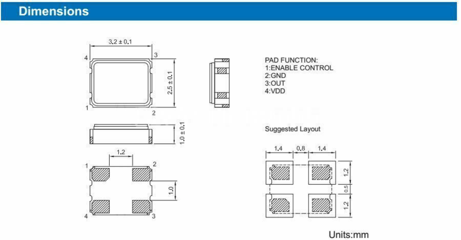 Oscillatore a cristallo attivo SMD OSC 5032 5*3.2mm 26M 27M 3.579545M 30M 32M 40M 48M 4M 50M 60M 6M 8M MHz