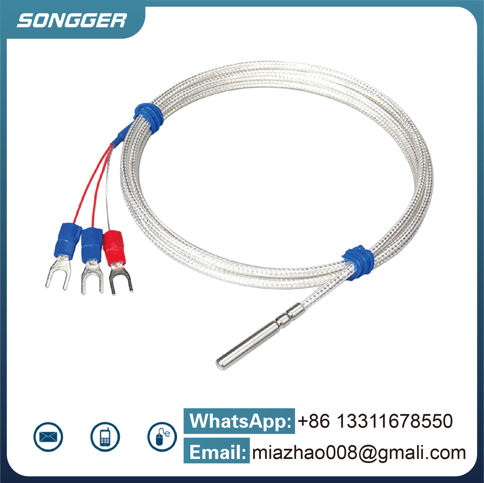 PT100 Temperature Sensor Waterproof Stainless Steel Probe High Temp RTD Platinum Resistance Thermometer Industrial Use