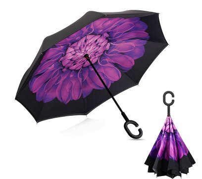 Car use Windproof Reverse Folding Double Layer Inverted Chuva Umbrella Self Stand Inside Out Rain Protection C-Hook Hands: 6