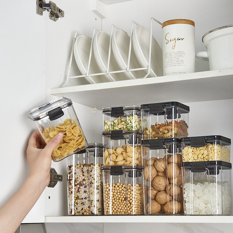 4 Different Capacity Plastic Sealed Cans Kitchen Organizer Storage Box Transparent Food Canister Keep Fresh Clear Container