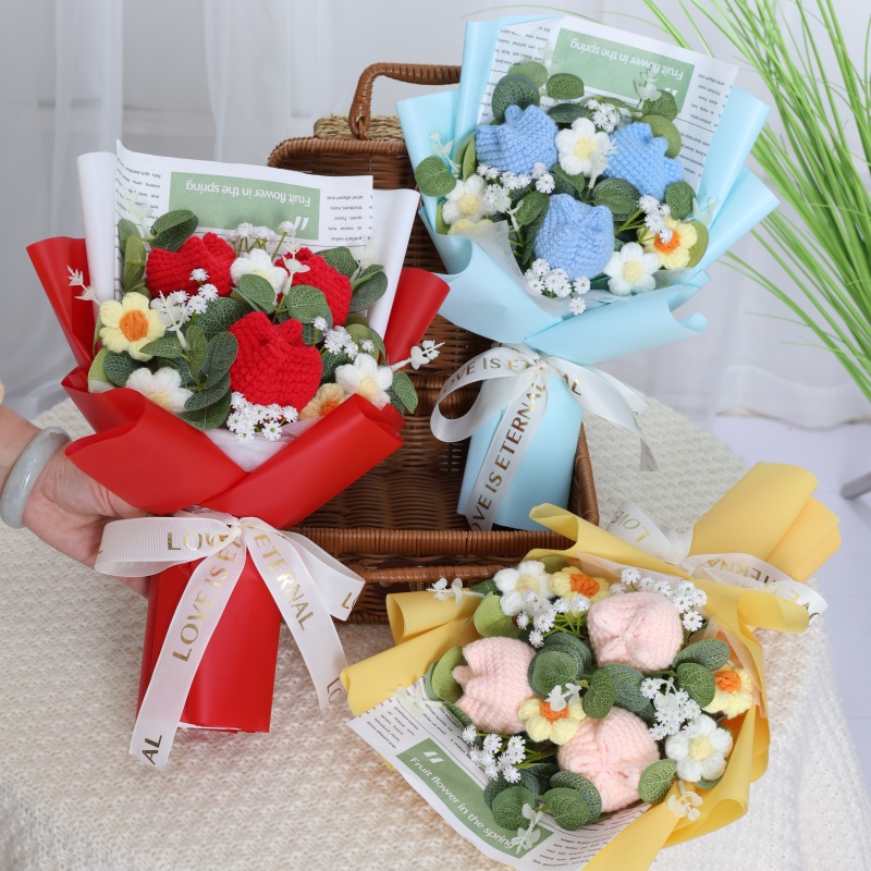 Afgewerkte gebreide bloemen Zonnebloemen gehaakt boeket Creatieve gebreide bloemen Valentijn Moederdag Verjaardag Afstudeercadeaus