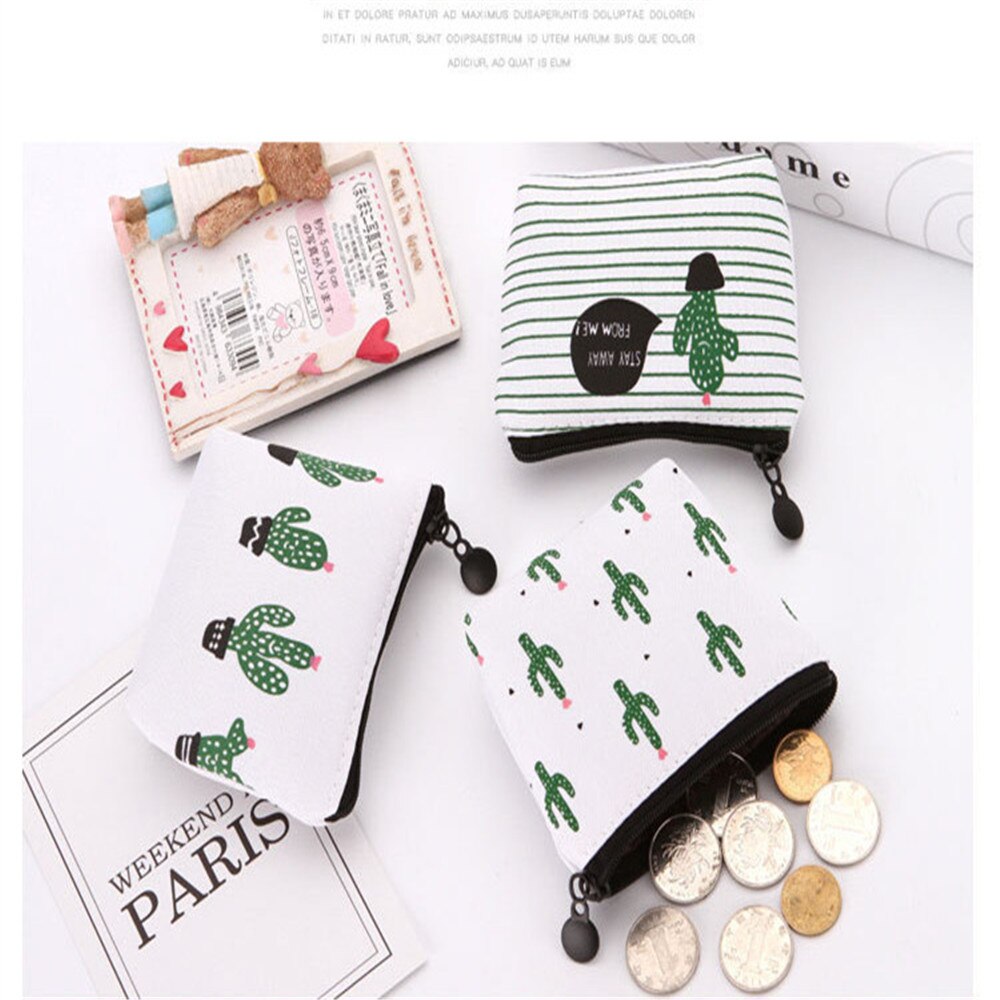 Coin Purse Canvas Key Case Ladies Handbag Plant Print Cactus Mini Cloth Bag Ladies Lipstick Packet