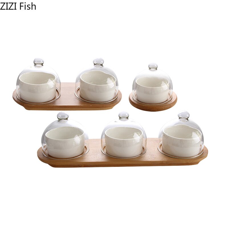 Japanese-style Ceramics Fruit Dessert Plate 2 / 3-piece Set with Lid Sugar Bowl Dessert Platter Home Creativity Tableware