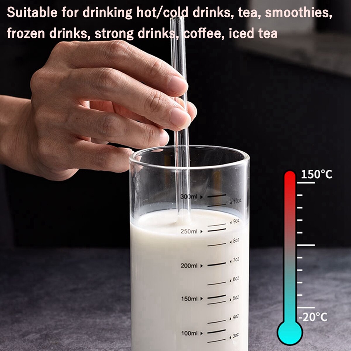 4 Stuks Herbruikbare Glas Rietjes 8Mm Rechte Gebogen Glas Rietjes Eco Vriendelijke Cocktail Rietjes Voor Dranken Melk Koffie