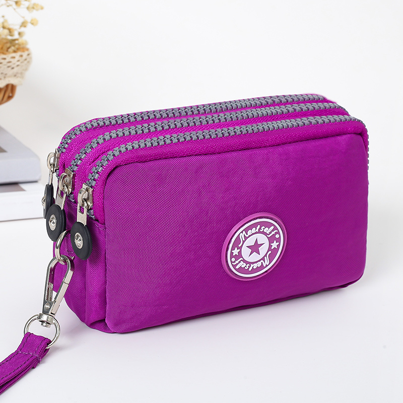 Dreischichtige kurze Handytasche mit Reißverschluss, modische Hand-Make-up-Damentasche, tragbare, wasserdichte, mehrschichtige Taschentasche: Lavendel