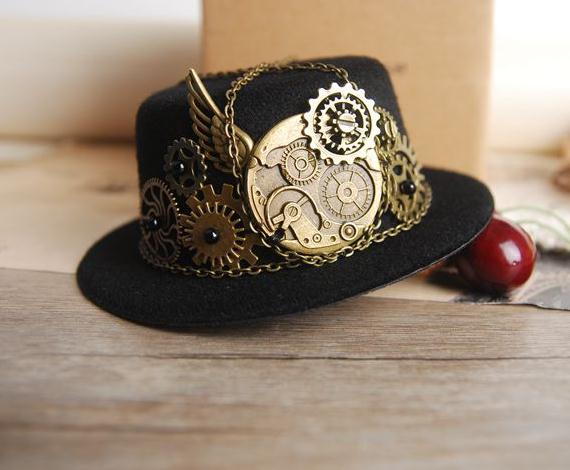 Steampunk – Mini chapeau victorien pour hommes et femmes, vêtement de tête, gothique, chaînes, chapeaux faits à la main, pince à cheveux, accessoire de Costume pour femmes