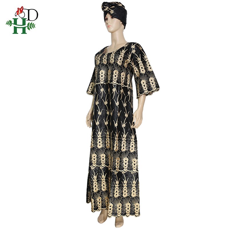 H &Ampere; D Bazin Riche Dashiki Kleid Südafrika Damen ankara Kleider Gold Schwarz Stickerei Roben Africaines Nigerian Hochzeit