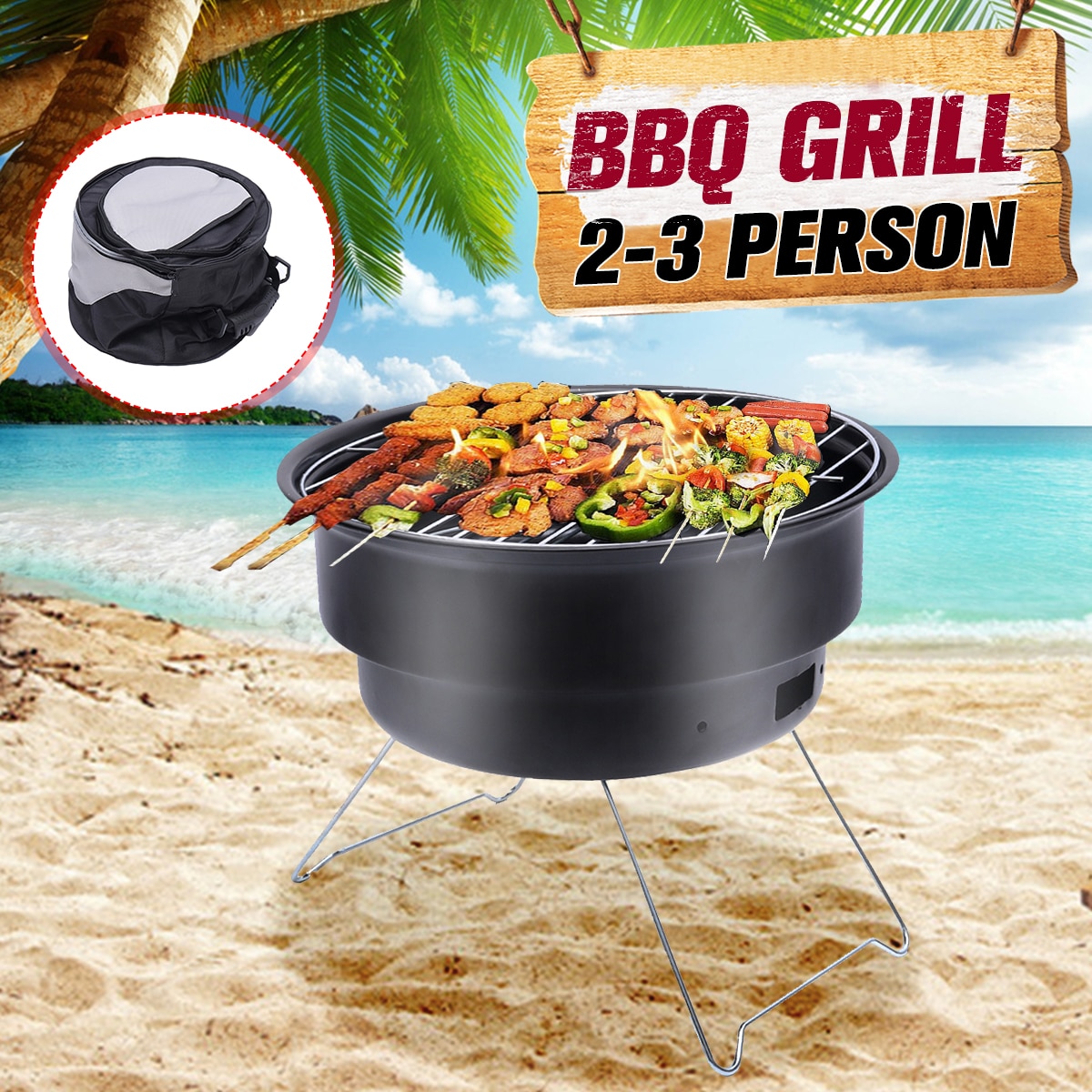Foldable Charcoal BBQ Grill Mini BBQ Grill Tabletop Portable Outdoor Travel Patio Stove Cookware Barbecue With Carrying Bag