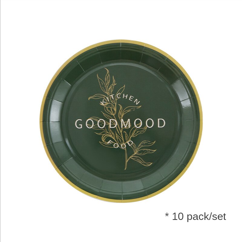 Degradable Party Plate Household Disposable Paper Plate Cake Candy Snack Plate Hotel Restaurant Dining Plate: Round-Green