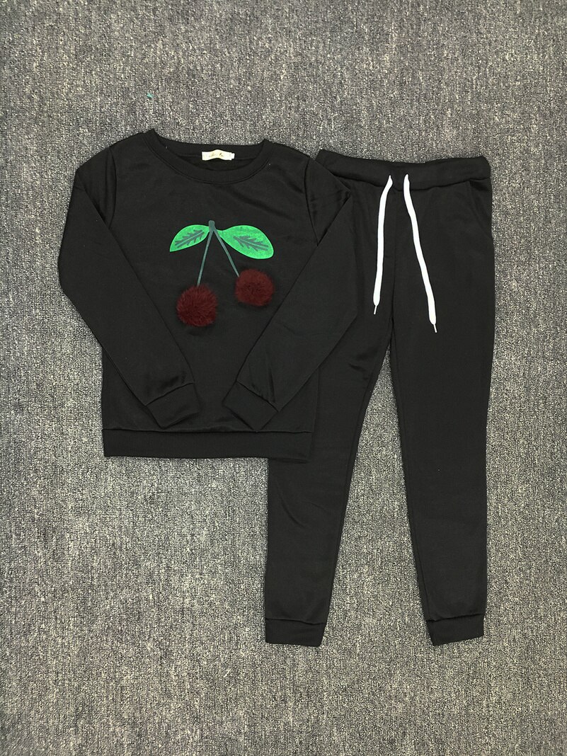 Cherry cute Suit Set Women Tracksuit Two-piece Sport Style Outfit Jogging Sweatshirt Fitness Lounge Sportwear