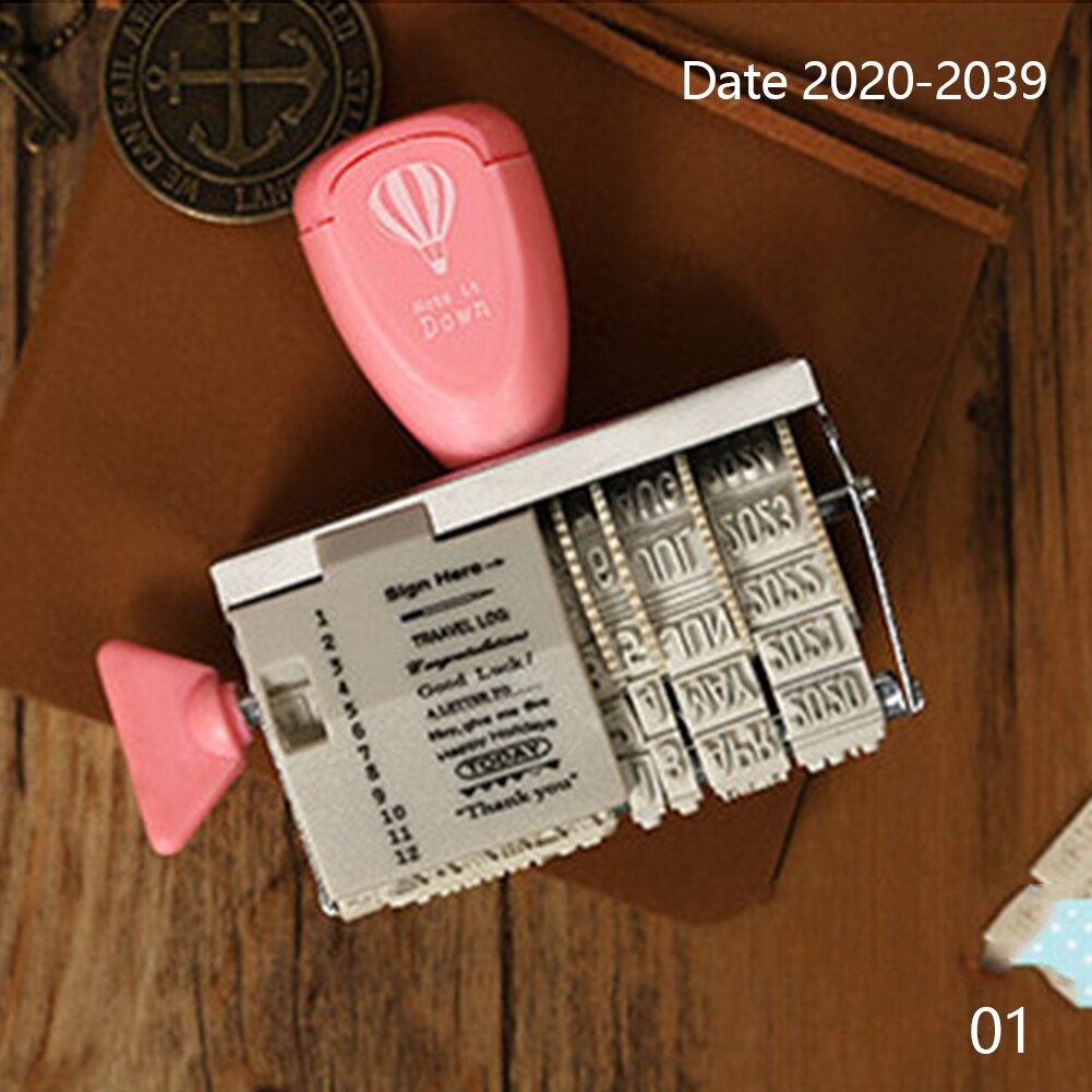 Mini DIY Date Diary Roller Stamps Spin Button Seal -2039 Year For Scrapbooking Planner Schedule Date Seals: Pink