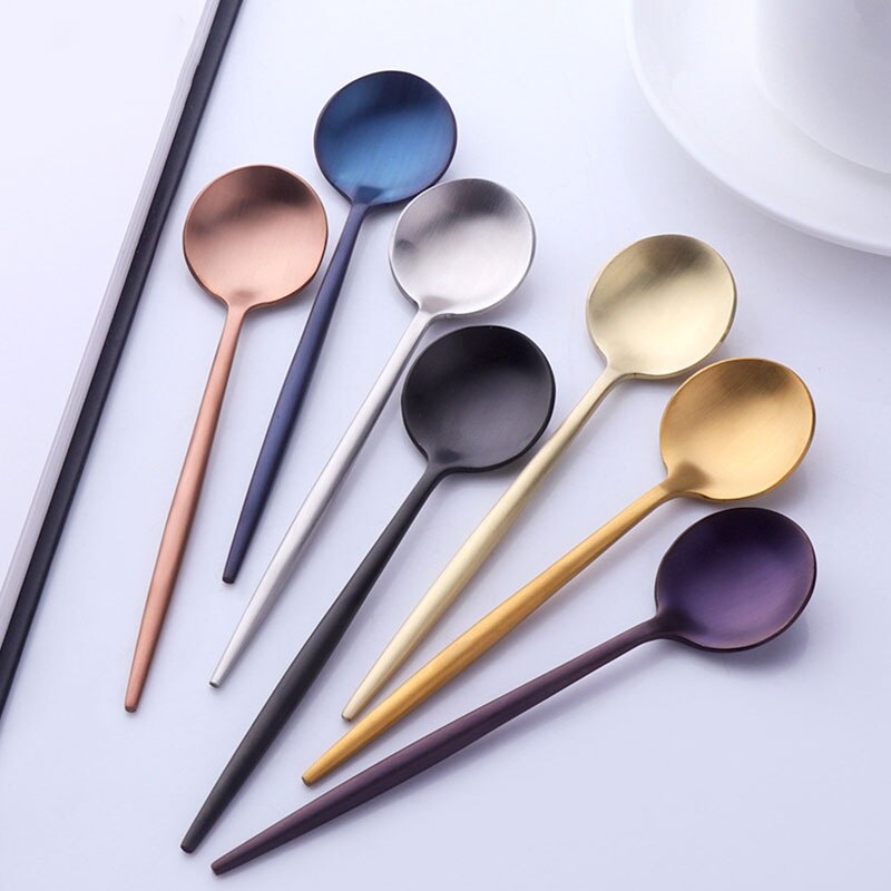 7 Colors Tea spoons Stainless Steel Small Coffee Spoons Gold Tableware Cutlery Unique Gold Small Dessert Spoon