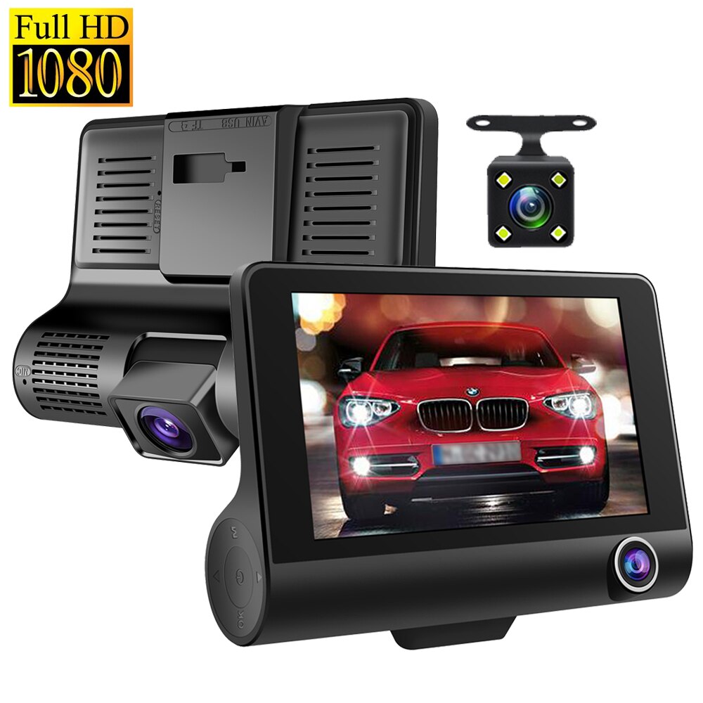 Full Hd 1080P Auto Dash Camera Video Recorder Dvr Cam 3 Lens Dashboard Fietsen Record G-sensor Night vision Dashcam Zwarte Doos