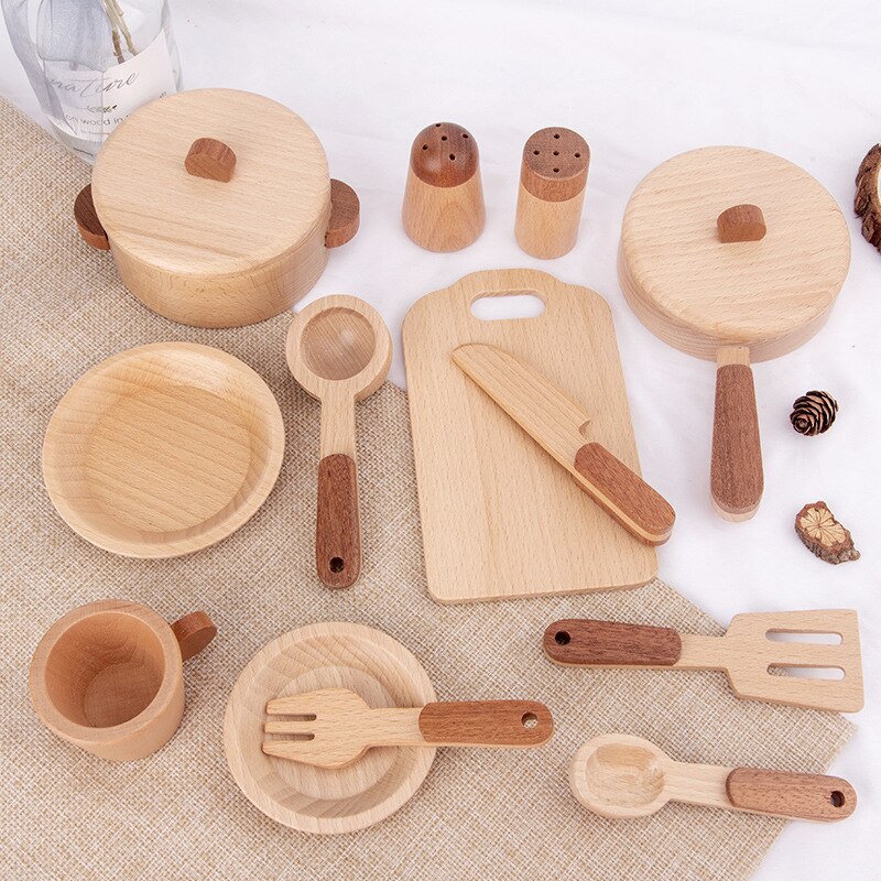 Log Wooden Kitchen Toy Japan/Korea Children&#39;s Simulation Kitchenware Miniature Pretend Play House Toys Educational for Kids