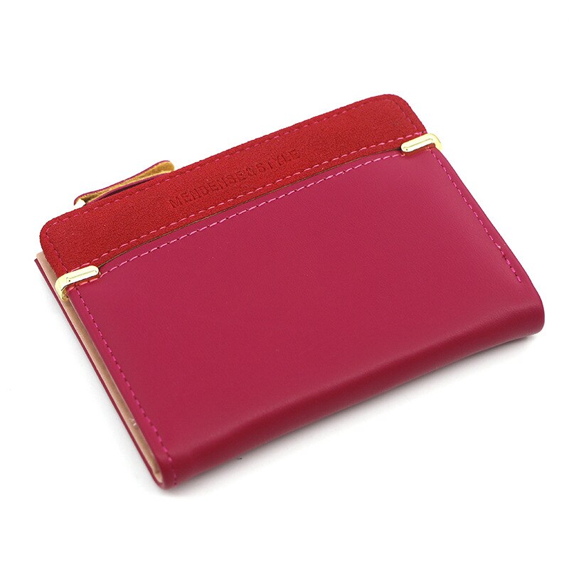 2 fold Short Ladies Wallet Simple Wild Student Zipper Coin Purse Female PU Leather Wallet Card Package: Rose red
