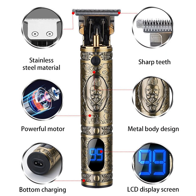 Elektrisk bærbar hårtrimmer professionel frisør klipper barbermaskine 10w usb lcd skærm trimmere til mænd hårstyling værktøjer