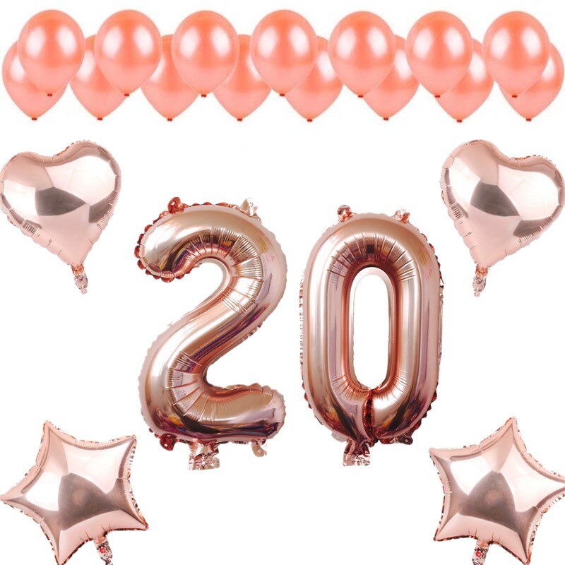 21pcs Rose Gold Number 10-90 Foil Balloons Star Heart Balloon Latex Ballon Set DIY Wedding Anniversary Birthday Party Decoration