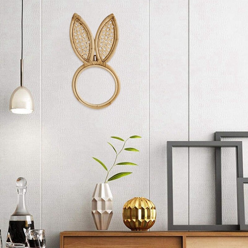 Rattan Frame Mirror Decor Rabbit Shape Wall Frames Decor Frame, Home