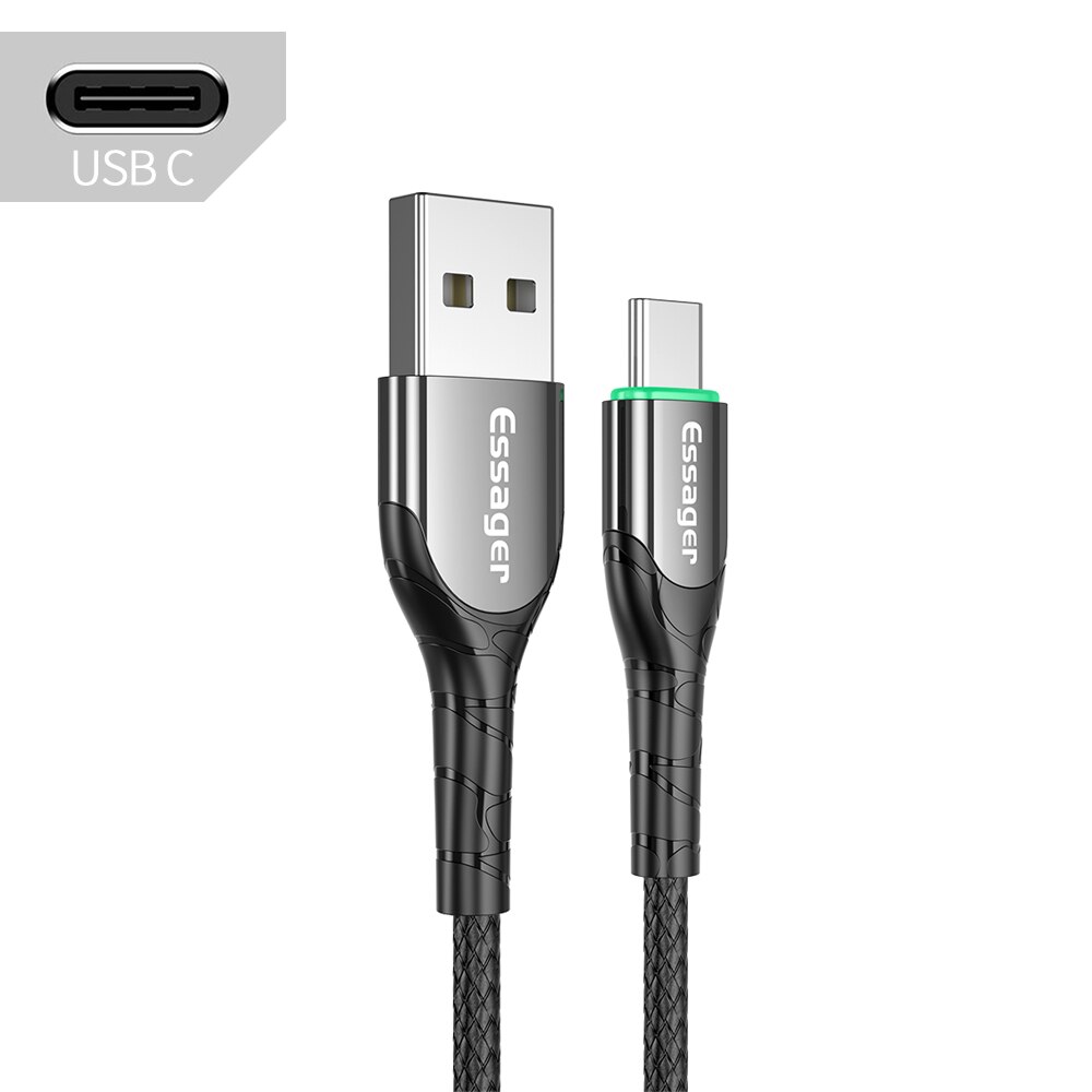 Essager USB Type C Cable 3A Fast USB Charging Micro Data Cord USB-C Charger Mobile Phone USBC Wire Cord For Samsung S20 Xiaomi: Black T / 1m