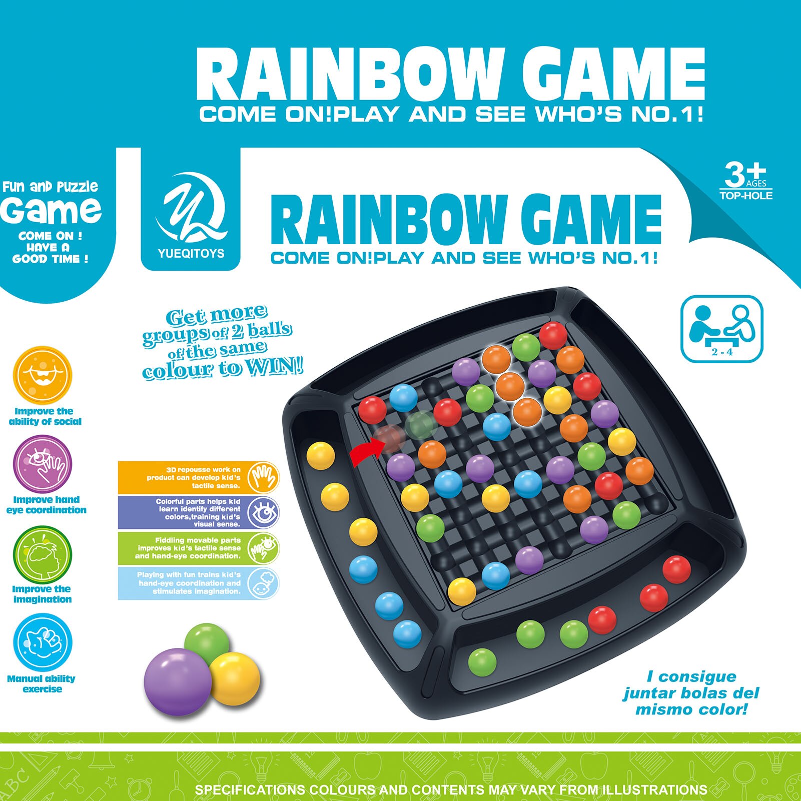 2-In-1 Regenboog Bal Eliminatie Concentratie Bead Training Bordspel Voor Kinderen Regenboog Bal Matching Game Speelgoed